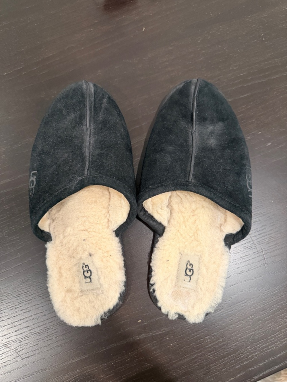 UGG Black Suede Shearling Mule Slippers